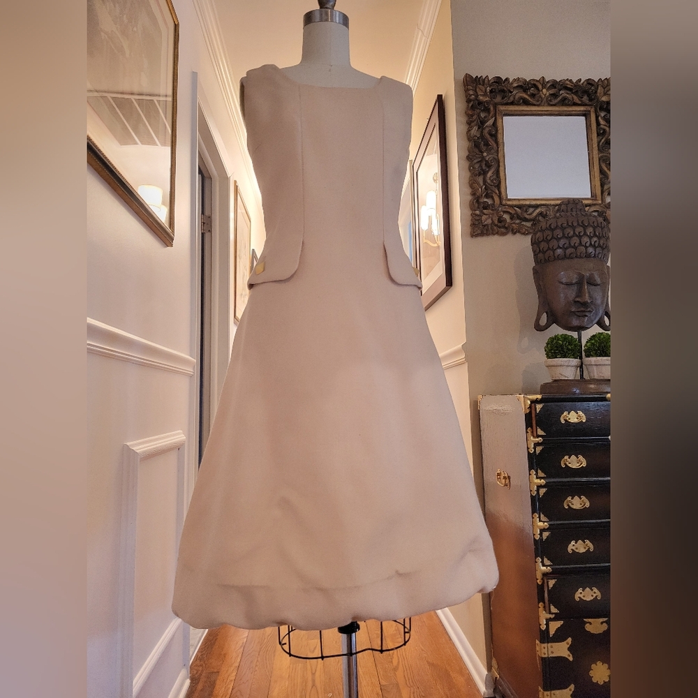 JEAN PATOU c.1960's Haute Couture Ivory  Wool Scoop/Jewel Neck Jumper Dress